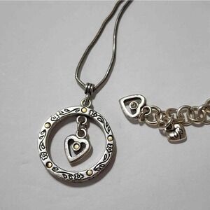 Circle Heart Pendant Necklace Silver Tone with Extender‎ Valentine's Day Jewelry